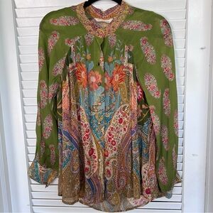 Soft Surroundings 2 Piece Blouse Set Green Cami Tank Boho Floral Medium print